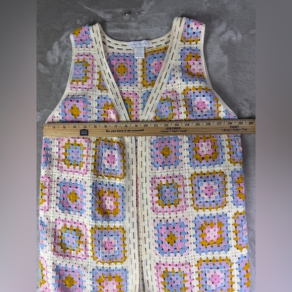 House of Harlow Sweater Vest OS‎ Womens Pastel Crochet Patchwork Grannycore 70s - Picture 8 of 10